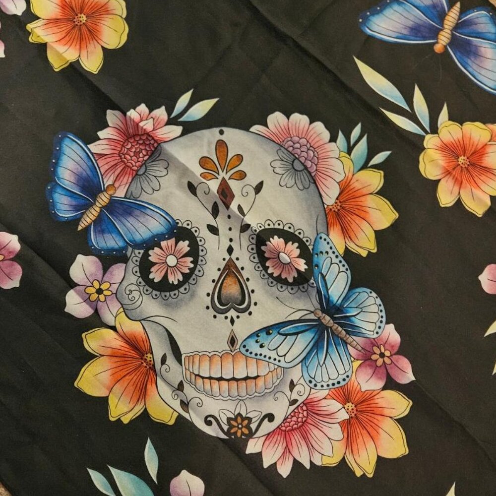 Anuschka Chifon Scarf‎ Skull, NWT